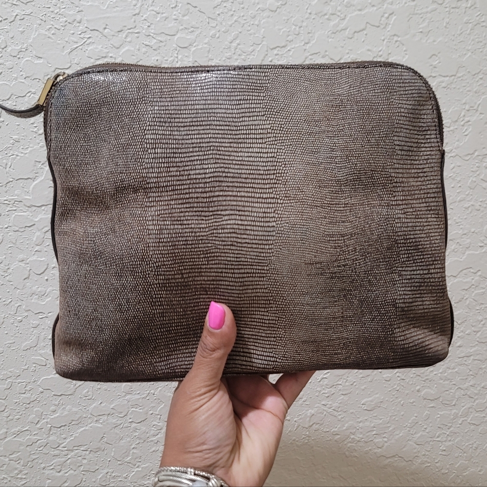 India Hicks The Insider Textured Leather Bronze Date Night Clutch